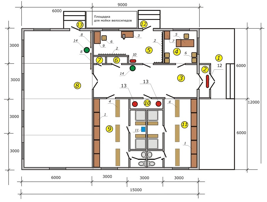 Комплектация и схема модульного здания Велобаза